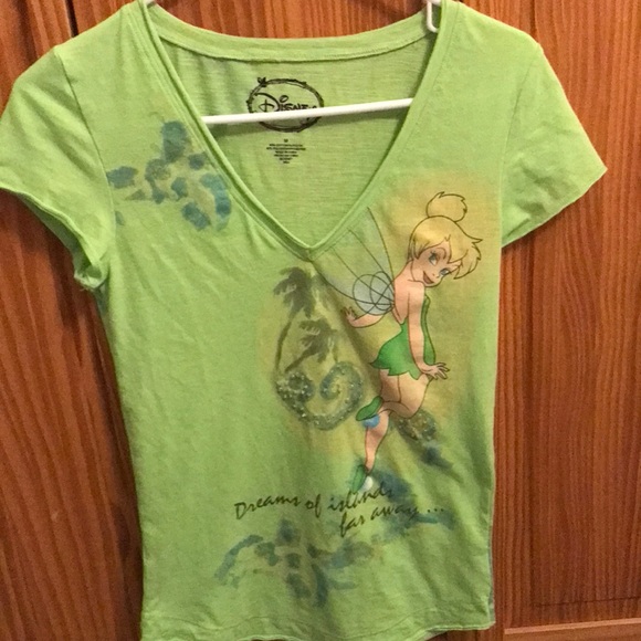 Disney Tops - Green women’s Disney tinker bell beaded  v neck t shirt vintage 2000s